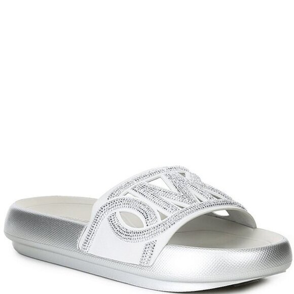 Michael Kors Silver Splash Crystal-Embellished Scuba Slide Sandal Women's Size 9 - Picture 1 of 5